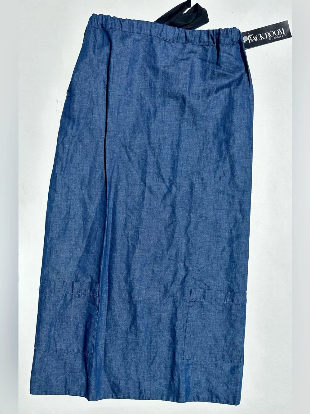 Pier Antonio Gaspari Blue Denim Midi Skirt Black Grosgrain Ribbon Waist Tie 44 8